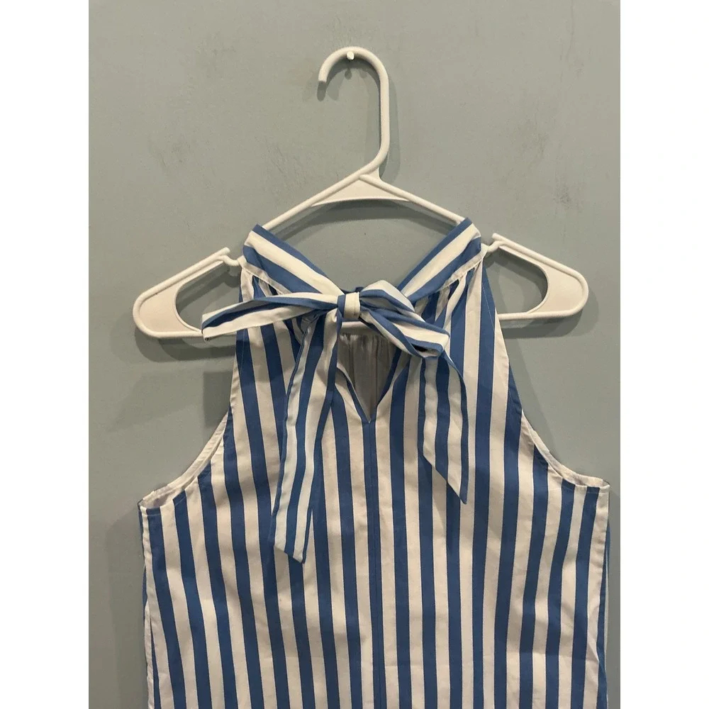 NEW J Crew Women Halter Bow Back Poplin Shift Dress Blue Stripe Beach Preppy 6